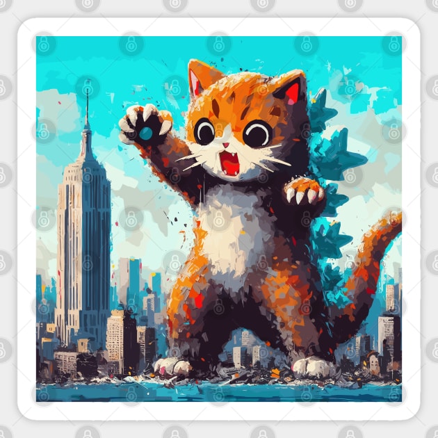 Kaiju Catzilla in New York painting Sticker by TomFrontierArt